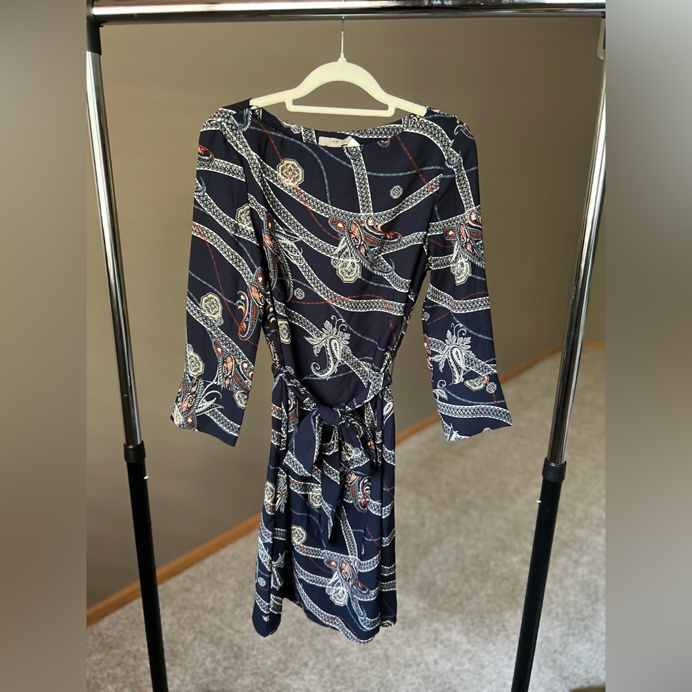 H&M Navy Paisley Tie Dress